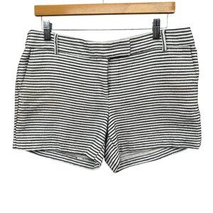 Saint Tropez West Shorts Womens White Black Striped Textured Flat Front 4" Sz 10
